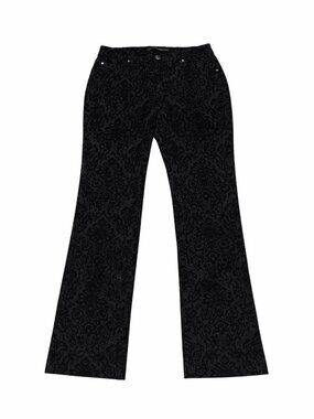 SIMON CHANG DENIM Textured Velvet Black Paisley Pants Size 6 75% Cotton Gorgeous